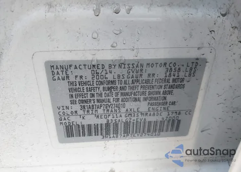 2014 Nissan Sentra Sl from USA, damaged, VIN 3N1AB7AP7EY274010